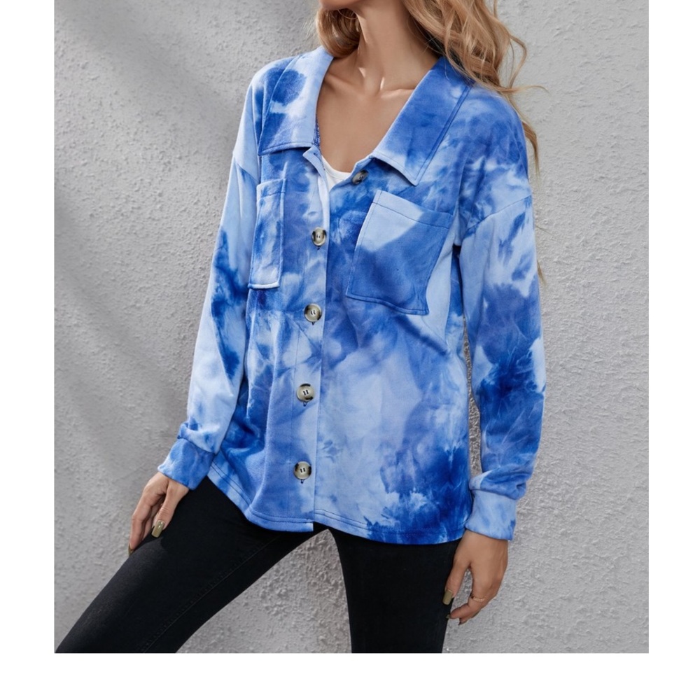Z Avenue Schacket, Blue Tie-Dye Button-Up. Women & Plus - Picture 4 of 4